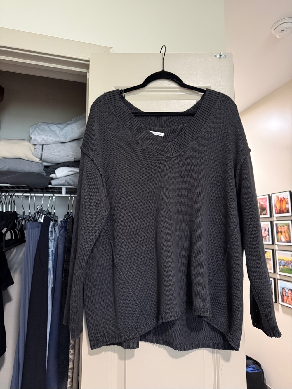 American Eagle Women's Oversized V-Neck Sweater - Charcoal